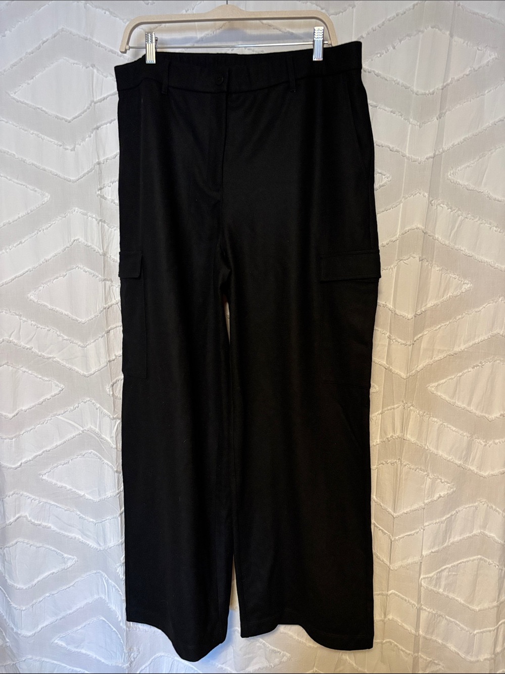 Eileen Fisher 100% Wool Black Wide-Leg Cargo Pants